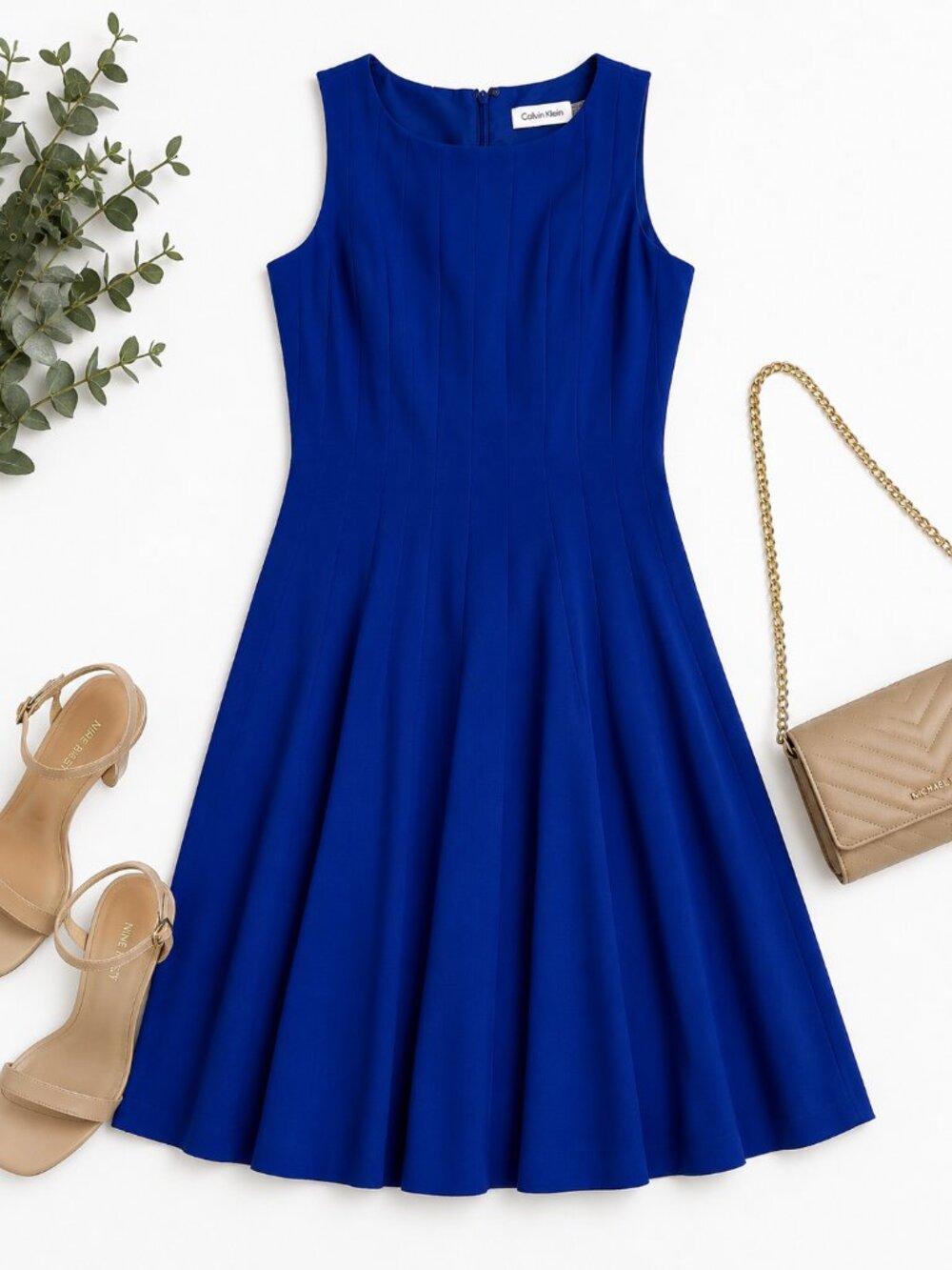 Calvin Klein Size Medium Cobalt Blue Fit & Flare Sleeveless Dress